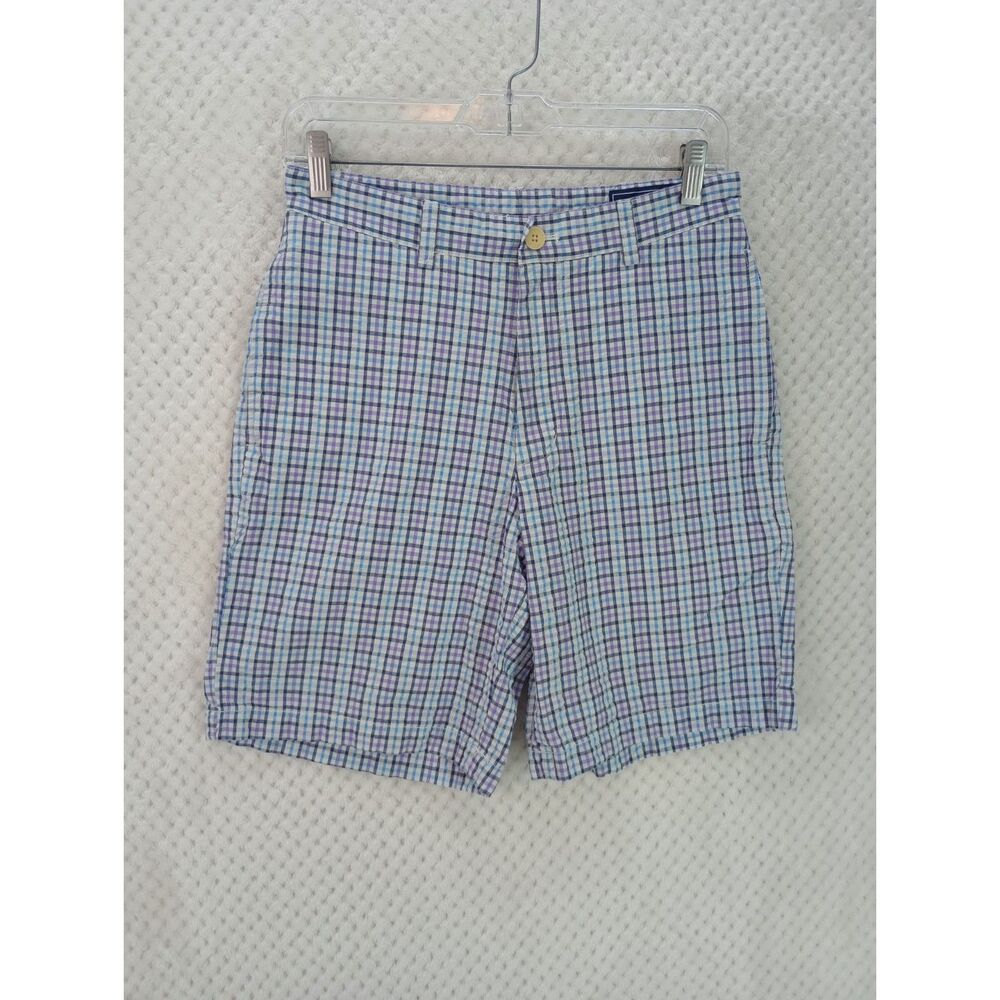 Vineyard Vines Club Shorts Men's 28 Purple Plaid Seersucker Flat Front Shorts